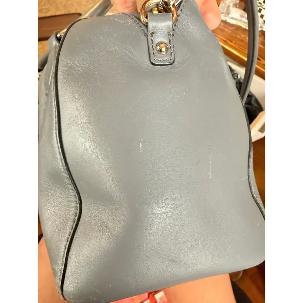 Kate Spade New York Gray Leather Dome Satchel Handbag Gold Hardware Crossbody
